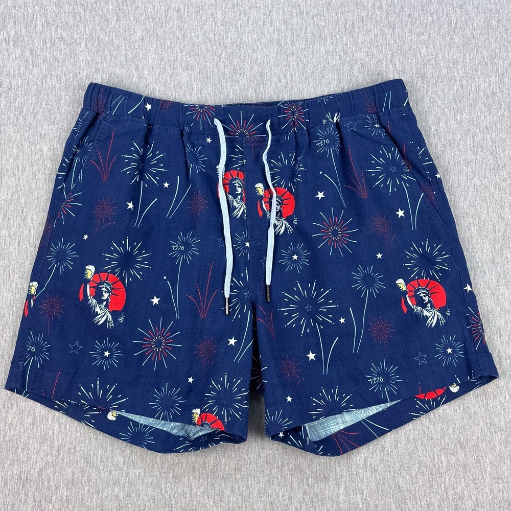 Grunt Style Fireworks Liberty Beer Shorts Mens L Blue 6" Ins. Patriotic July 4th